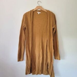 BP Mustard Open Front Cardigan Pockets 100% Cotton XS